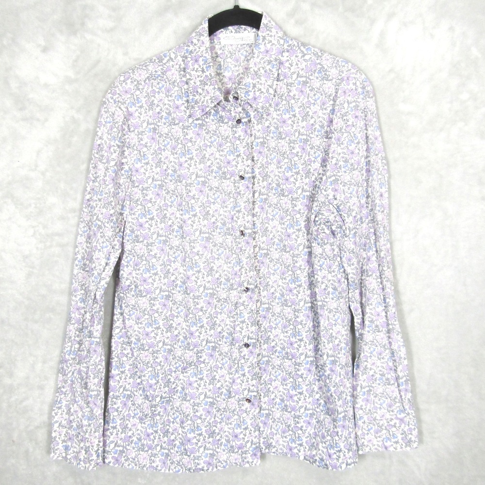 David Nieper England Blouse Top Size Medium Womens Floral Button Up Shirt